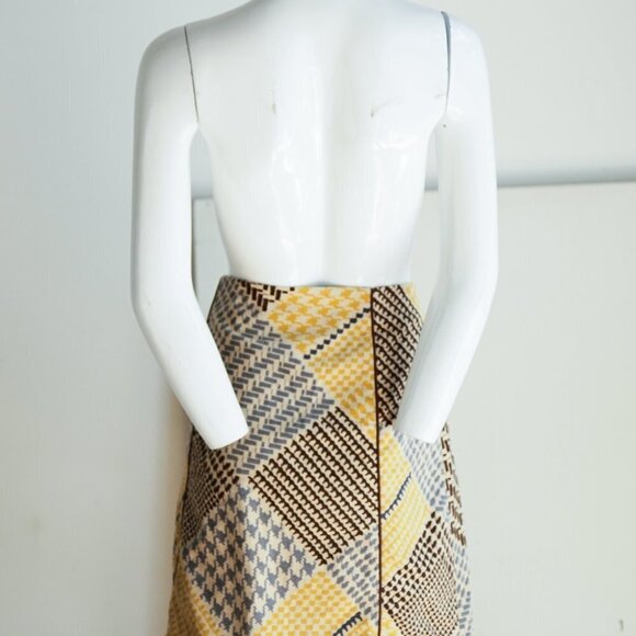 Maeve  Velvet Patchwork Houndstooth Print Skirt - Picture 6 of 7